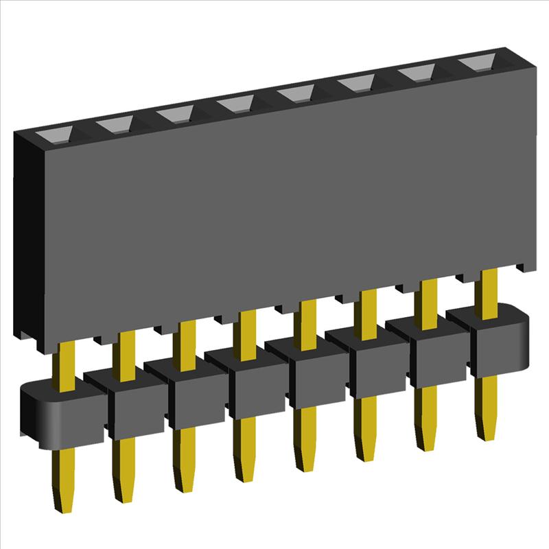 2.00mm PCB Socket Single Row Dual Body Elevated Straight Dip Type.